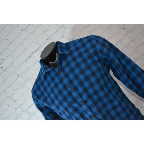47511-a J.Crew Flannel Shirt Slim Fit Black Blue Gingham Plaid Size XL Mens - Picture 1 of 6